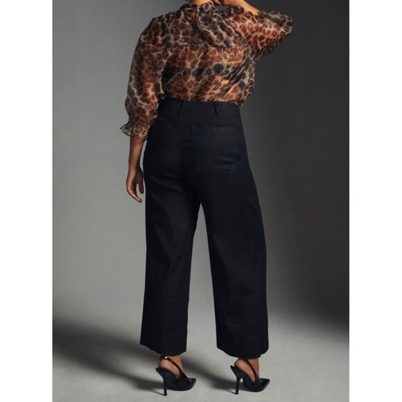 Maeve Anthropologie The Colette Linen Blend Crop Wide-Leg Pants Black 32T Black - Picture 2 of 7